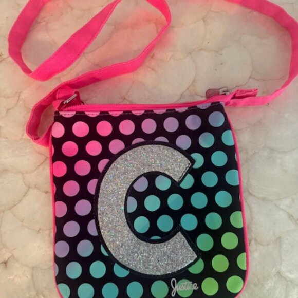Justice Initial C Crossbody Purse Bag Polka Dots - Picture 6 of 6